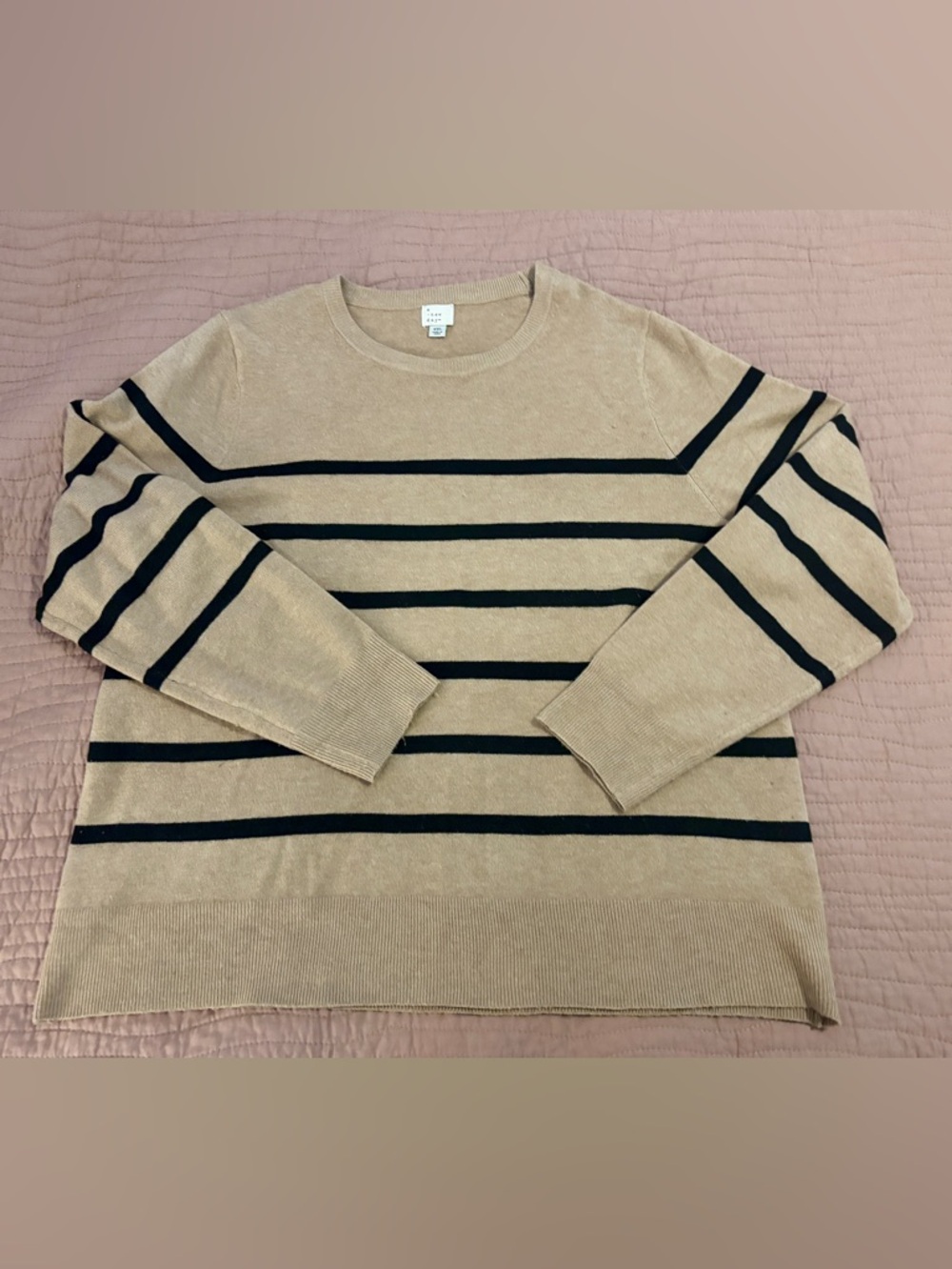 a new day Beige and Black Striped Crewneck Sweater